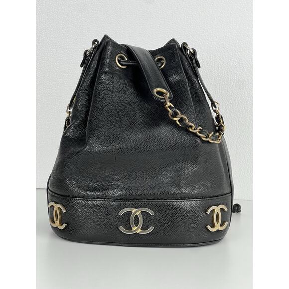 Chanel Vintage Black Caviar Drawstring Shoulder Bucket Bag - Picture 5 of 16